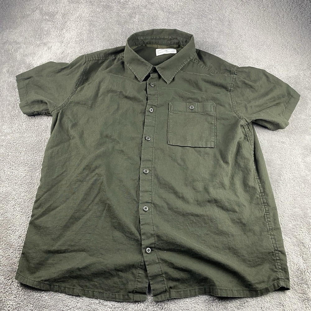 REI Co-op Wildness Spirit Short Sleeve Hemp Blend Buttons Shirt Mens Large Green